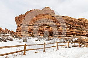 Scenic winter landscape in Red Rocks Park