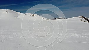 Scenic winter landscape with snow covered mountains, Campocatino, Italy