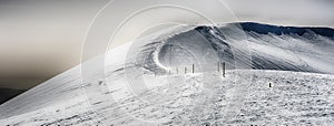 Scenic winter landscape with snow covered mountains, Campocatino, Italy