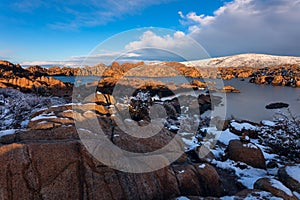 Scenic winter landscape at Watson Lake in Prescott, Arizona