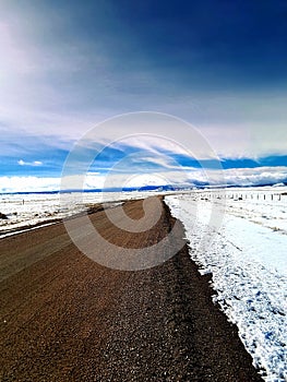 Scenic winter mountain landscape in the backroads of Laramie , Wyoming