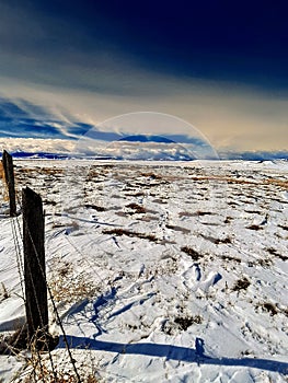 Scenic winter mountain landscape in the backroads of Laramie , Wyoming photo