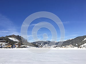 Scenic winter snow landscape in Tirol, Aschenkirch