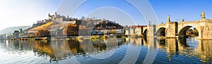 Scenic Wurzburg town - famous bridge and Marienberg fortress,gERMANY.