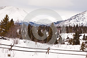 Scenic Yukon Canada winter mountains ranch fence