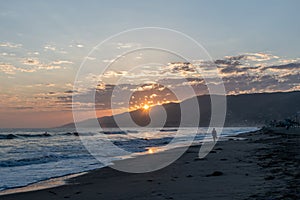 Scenic Zuma Beach vista at sunset, Malibu, California