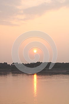 Scenics of the Mekong river during sunrise in the morning in Nong Khai province of Thailand.