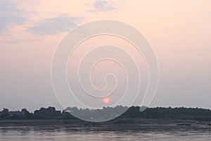 Scenics of the Mekong river during sunrise in the morning in Nong Khai province of Thailand.