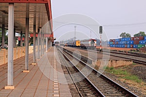 Scenics of the railroad in the train station.