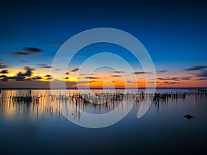 scenicview of lake against sky during sunset