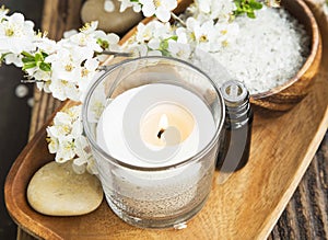 Scent Candle,Flowers and Essence Spa and Aromatherapy Setting
