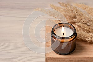 Scented burning candle with pampas grass