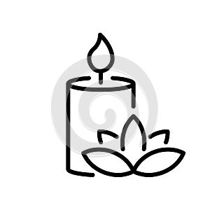 Scented Candle and Flower Line Icon. Aroma Therapy Diffuser Light Linear Pictogram. Burning Candle in Jar Aromatherapy