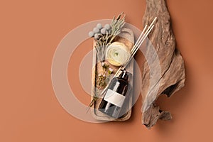 Scented oil for home with rattan sticks, luxury home perfume with woody and flowers fragrance