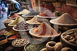 A Scented Wonderland: Exploring the Mysteries of an Arab Spice Bazaar, ai generative