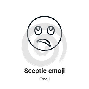 Sceptic emoji outline vector icon. Thin line black sceptic emoji icon, flat vector simple element illustration from editable emoji