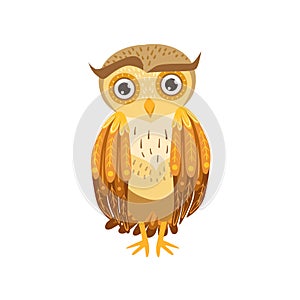 Sceptic Owl Cute Cartoon Character Emoji With Forest Bird Showing Human Emotions And Behavior