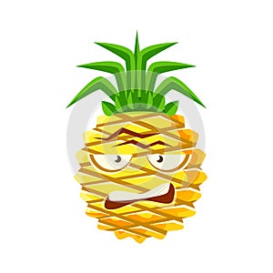 Sceptic pineapple face. Cute cartoon emoji character vector Illustration