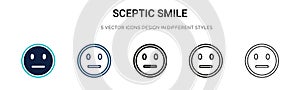 Sceptic smile icon in filled, thin line, outline and stroke style. Vector illustration of two colored and black sceptic smile