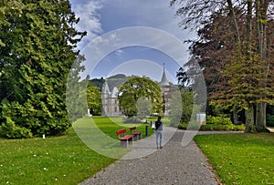 Schadau Castle from Thun, Switzerland. Neo-Gothic Castle build in 1846.