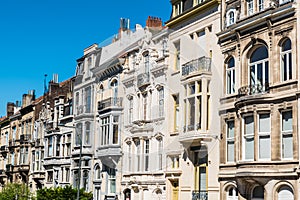 Schaerbeek, Brussels, Belgium - Facades of typical upper class art nouveau residential houses