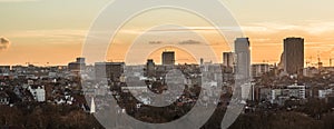 Schaerbeek, Brussels Belgium - Panoramic view of the Brussels skyline at dusk taken from the Saint Susanna catholic church