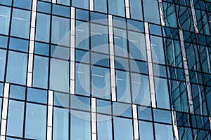 Schaerbeek, Brussels Capital Region - Belgium - 02 20 2020 Reflecting patterns of the blue office windows at the Engie