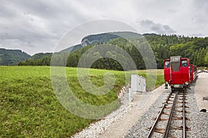 Schafberg cogwheel train. Old mountain vintage train in Salzburgerland. Austria