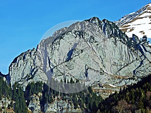 The Schafbergwand mountaineering rock in the SÃ¤ntis Santis or Saentis mountain range, Wildhaus - Canton of St. Gallen