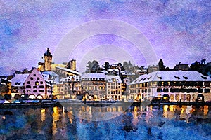 Schaffhausen cityscape at twilight in winter