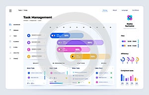 Schedule app. Task manager UI template with project timeline, time optimization and task management web app dashboard