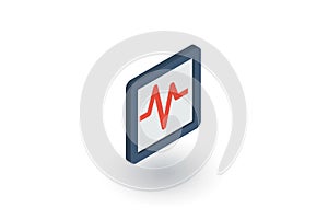 Schedule of cardiogram, heart beat isometric flat icon. 3d vector