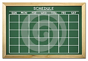 Schedule on chalkboard