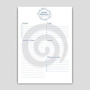 Daily schedule planner A3 Size with goals, task, today plan, notes and buy shopping list in simple clean style with wreath plant