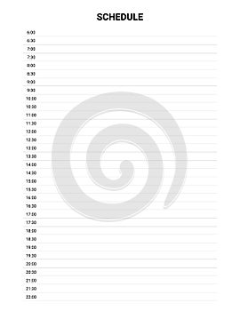 Daily schedule printable template Vector. Blank white notebook page in letter format. Business organizer schedule page
