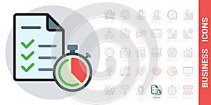 Schedule, scheduler or planner icon. To-do list or checklist and stopwatch. Simple color version