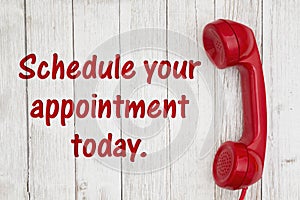 Schedule your appointment today text with retro red phone handset photo