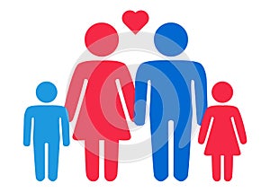 A schematic depiction of a hetero family couple man and woman with children photo