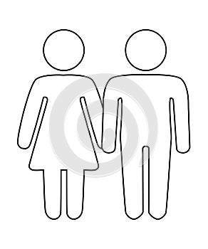 A schematic depiction of a hetero family couple man and woman with children, icon.