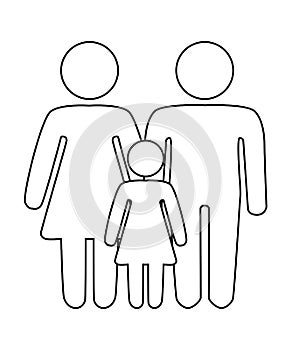 A schematic depiction of a hetero family couple man and woman with children, icon.