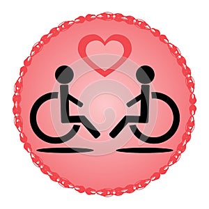 Schematic disabled loving couple in a wheelchair