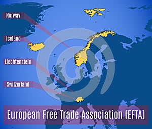 Schematic map of the European free trade Association EFTA.