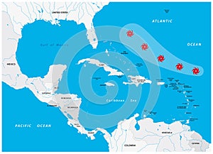 Schematic vector map of a fictional hurricane in North and Central America