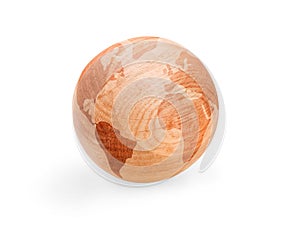 Schematic world map on the wooden ball