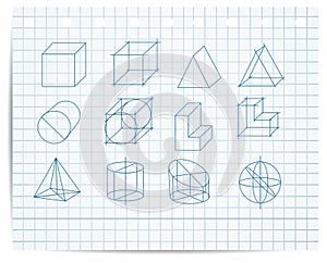 Scheme of geometrical objects on copybook paper