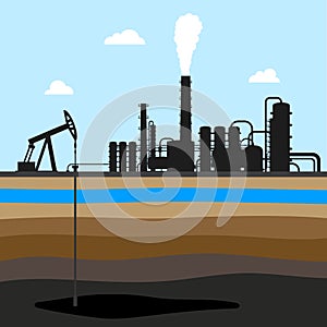 Scheme of oil production . industrial background. oil field