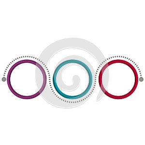 Scheme of the process of elements with the help of graphics, diagrams of circles in three stages, options, parts