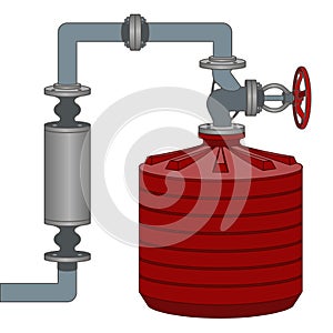 Scheme with water tank and pipes. Vector