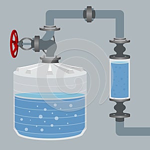 Scheme with water tank and pipes. Vector photo