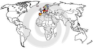 Schengen Area territory on world map